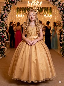 Vestido Mini Miss Longo Carol Dourado