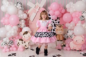 Vestido Temáticos Kids Doce Mimosa Rosa - Fazendinha - Vaquinha