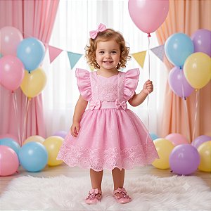 Romper/Vestido Princesa Belli Elisa Rosa Bebe