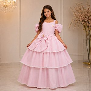 Vestido Banana Club Longo Safira Rosa Bebe
