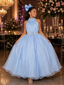 Vestido Banana Club Longo Âmbar Azul Bebe