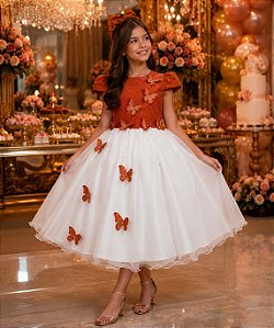 Vestido Juvenil - Midi Vila Lele Sabrina Terracota e Off