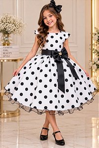 Vestido Ysa Kids Penelope Bolinhas Branco