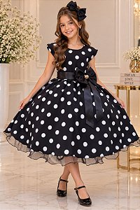 Vestido Ysa Kids Penelope Bolinhas Preto