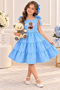 Vestido Blogueirinha Ursinho dos Sonhos Azul Bebe