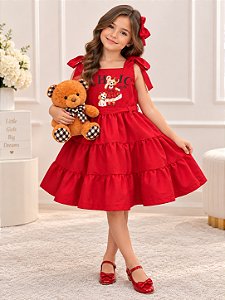 Vestido Blogueirinha Ursinho dos Sonhos Vermelho