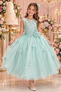 Vestido Juvenil Vila Lele Regata Flores Verde Menta