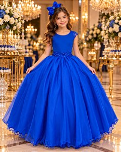 Vestido Bella Child Longo Manuela Azul Royal