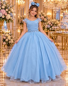 Vestido Bella Child Longo Manuela Azul Bebe