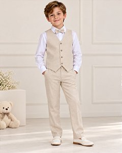 Conjunto Miss Cherry Social Leonardo Colete Linho - Bege