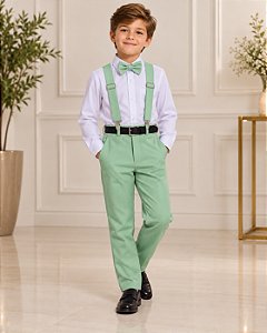 Conjunto Meninos Miss Cherry Leo Suspensorio Verde Menta