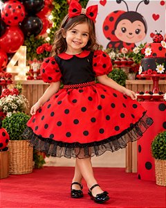 Vestido Banana Club Melody Vermelho Poa Preto