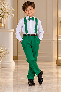 Conjunto Meninos Miss Cherry Leo Suspensorio Verde Bandeira