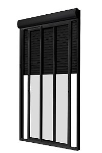 PORTA SACADA COM VENEZIANA INTEGRADA PRETA 2 FOLHAS MÓVEIS SEM TRAVESSA COD. 2086