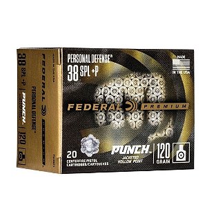 Munição FEDERAL CAL .38+P PUNCH JHP 120GR Caixa 20 Unid.