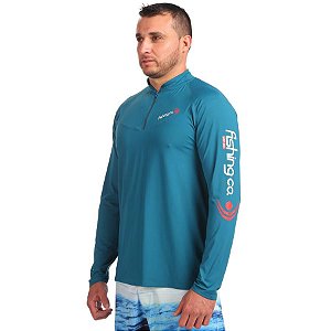 Camiseta Fishing Co Masculina com Ziper UPF50+ Cor Petróleo