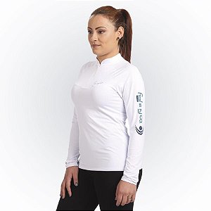 Camiseta Fishing Co Feminina com Ziper UPF50+ Cor Branco