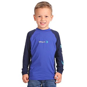 Camiseta Fishing Co Infantil Recorte UPF50+ Cor Royal e Marinho