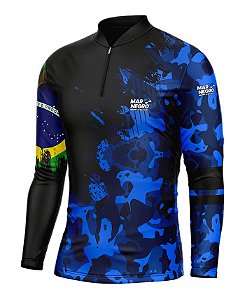 Camiseta de Pesca Mar Negro Masculina Premium Camuflado Azul