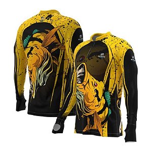 Camiseta de Pesca Mar Negro Masculina Premium - Tucunaré Amarelo -