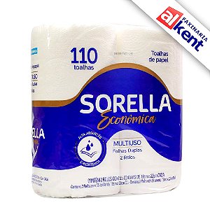 Papel Toalha Folha Dupla Branco para Cozinha Sorella Econômico 2 rolos com 55 toalhas cada