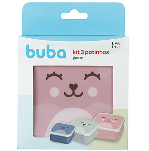 Kit 3 Potinhos Gumy rosa Buba pote papinha lancheira