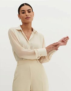 Camisa com Mangas Transparentes Aveia