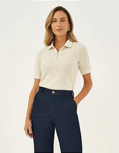 Blusa Polo com Zíper Frontal OffWhite