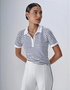 Blusa Polo de Malha Listrada