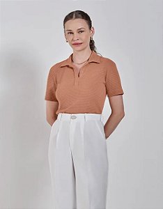Blusa Polo Malha Trabalhada Nude