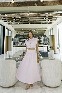 Conjunto Camisa e Saia Midi Rosê