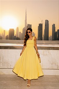 Vestido Midi Amarelo com Cinto