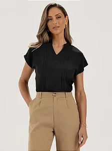 Blusa Preta com Pregas em Crepe