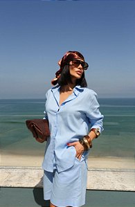 Conjunto Short e Camisa Linho Azul 55%
