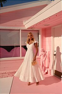 Vestido Midi Branco Rendado