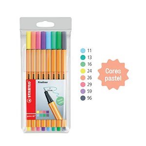 Caneta Fine Pen Stabilo 0.4mm Com 8 Cores Pastel