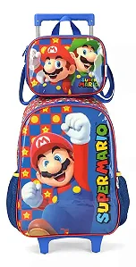 🎒 Kit Mochila de Rodinhas + Lancheira Super Mario