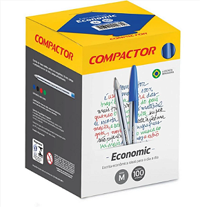 Caixa de Caneta Compactor Economic Azul Ponta M – 100 Unidades