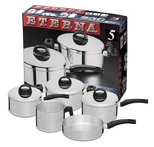 Conjunto de panelas ETERNA NIGRO, 5 peças com caçarola, alumínio polido. Cod. 025520
