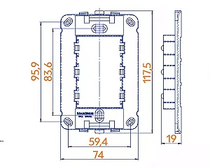 Conjunto Tomada Padrão Brasileiro 2P+T 20A 250V 4x2" Branco Linha B3 MARGIRIUS. Cod. 19482