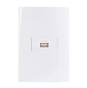 Conjunto Tomada Carregador USB 1A Bivolt 4x2" Branco Linha Sleek MARGIRIUS. Cod. 16333