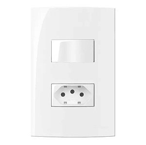 Conjunto 1 Tomada 2P+T 10A 250V + 1 Interruptor Simples 10A 250V 4x2" Branco Linha Sleek MARGIRIUS. Cod. 15997