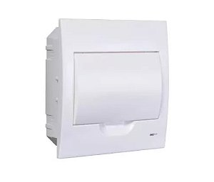 Quadro de distribuição de embutir 8 polos com barras neutro, terra e trilhos DIN metálico MARGIRIUS. Cod. 22563