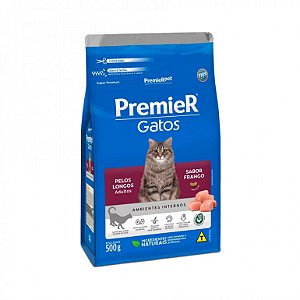 Ração Ambientes Internos, Gato Adulto Pelos Longos Frango. 500g. PREMIER. Cod. 3014083