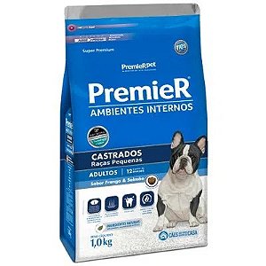 Ração Ambientes Internos, Cão Castrado Adulto Frango e salmão 1 KG. PREMIER. Cod. 3002123