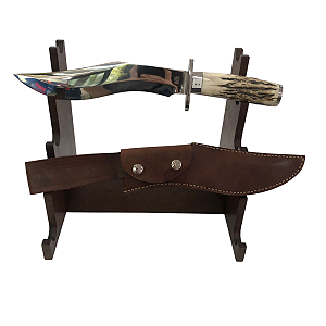 Faca Bowie Recurva lâmina Aço 440C , Cabo de Chifre e Aço Inox. PETEAN. Cod. SAJS2FTKS