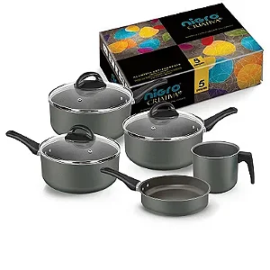 Conjunto de panelas CRIATIVA, 5 peças, antiaderente, tampa vidro.NIGRO.