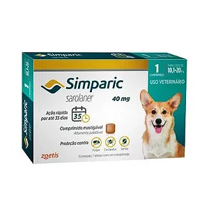 Antipulgas e carrapatos SIMPARIC para cães de 10kg a 20kg. cod. 10015851