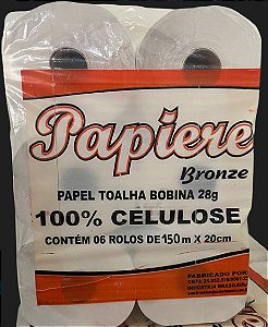 Papel toalha bobina 100% celulose 28g C/6X150MT. PAPIERE. Cod. 3042