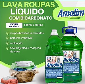 Lava roupas líquido com bicarbonato, 2l, AMOLIM. Cod 23179